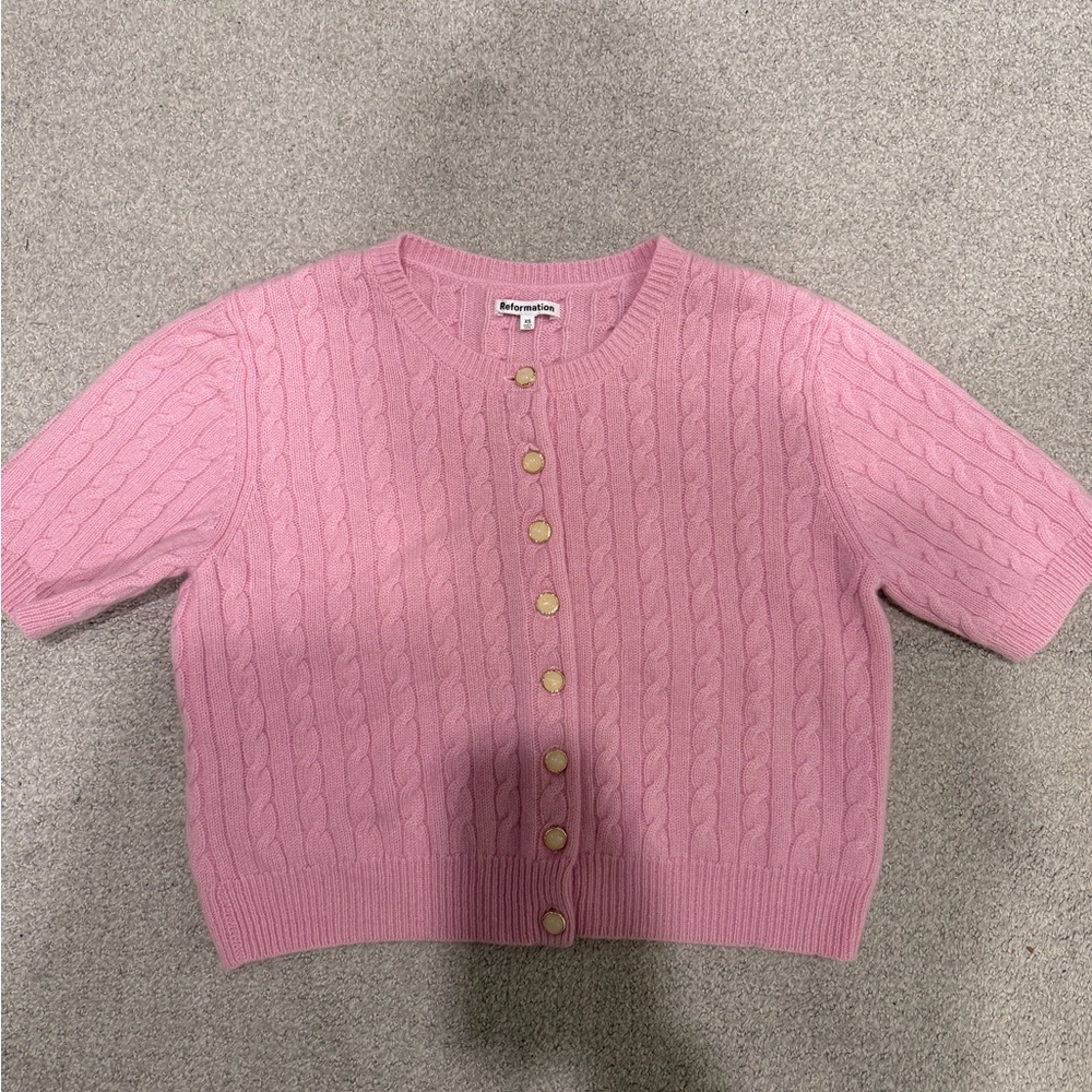 Reformation Pink Cable Knit Cardigan